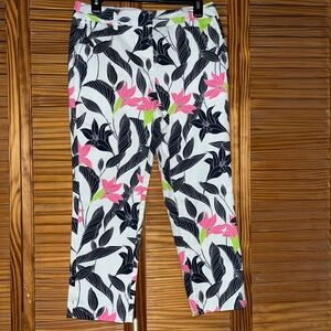 Land’s End Mid Rise Straight Leg Crop Chino Pink Phlox Floral Pants Size‎ 4P